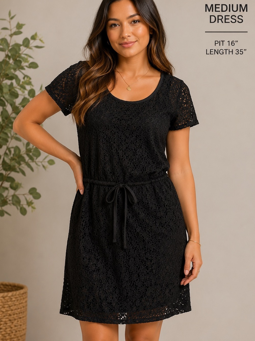 Lou & Grey Black Lace Tie-Waist Mini Dress MEDIUM Dress
Pit 16”
Length 35”